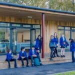 Students enjoying their sustainable school building
